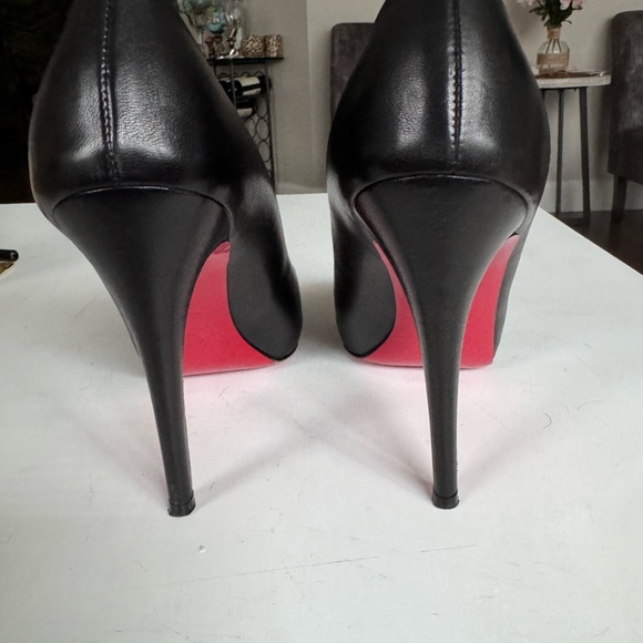 Christian Louboutin Open Clic Black Leather Peep Heels 120 - Picture 3 of 8